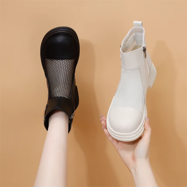 英伦风平底网纱马丁靴女2025夏季新款时尚软底配裙显瘦炸街凉靴潮