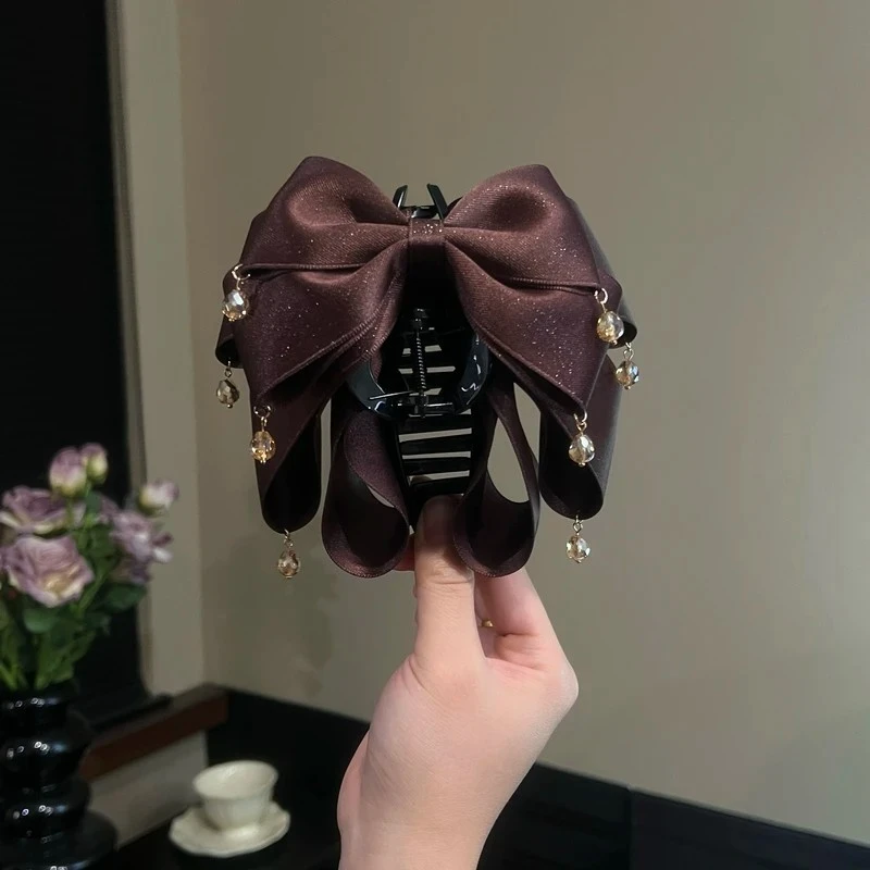 轻奢唯美浪漫精致抓夹星空闪耀气质蝴蝶结发抓闪亮流苏发夹优雅女