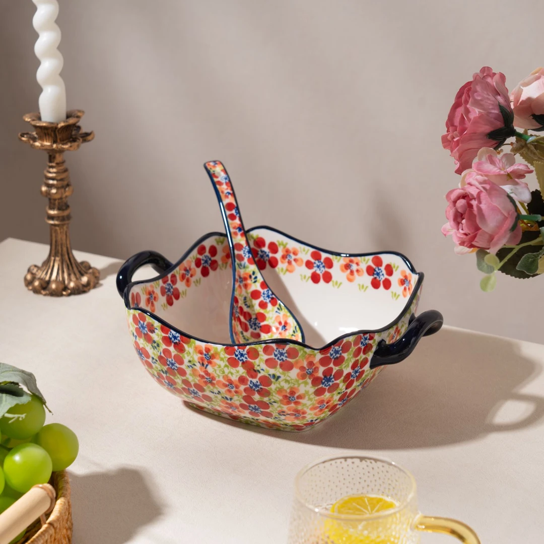 【SILESIA/出口原单】手绘碧丝粉黛-10.5英寸四方双耳提柄汤锅