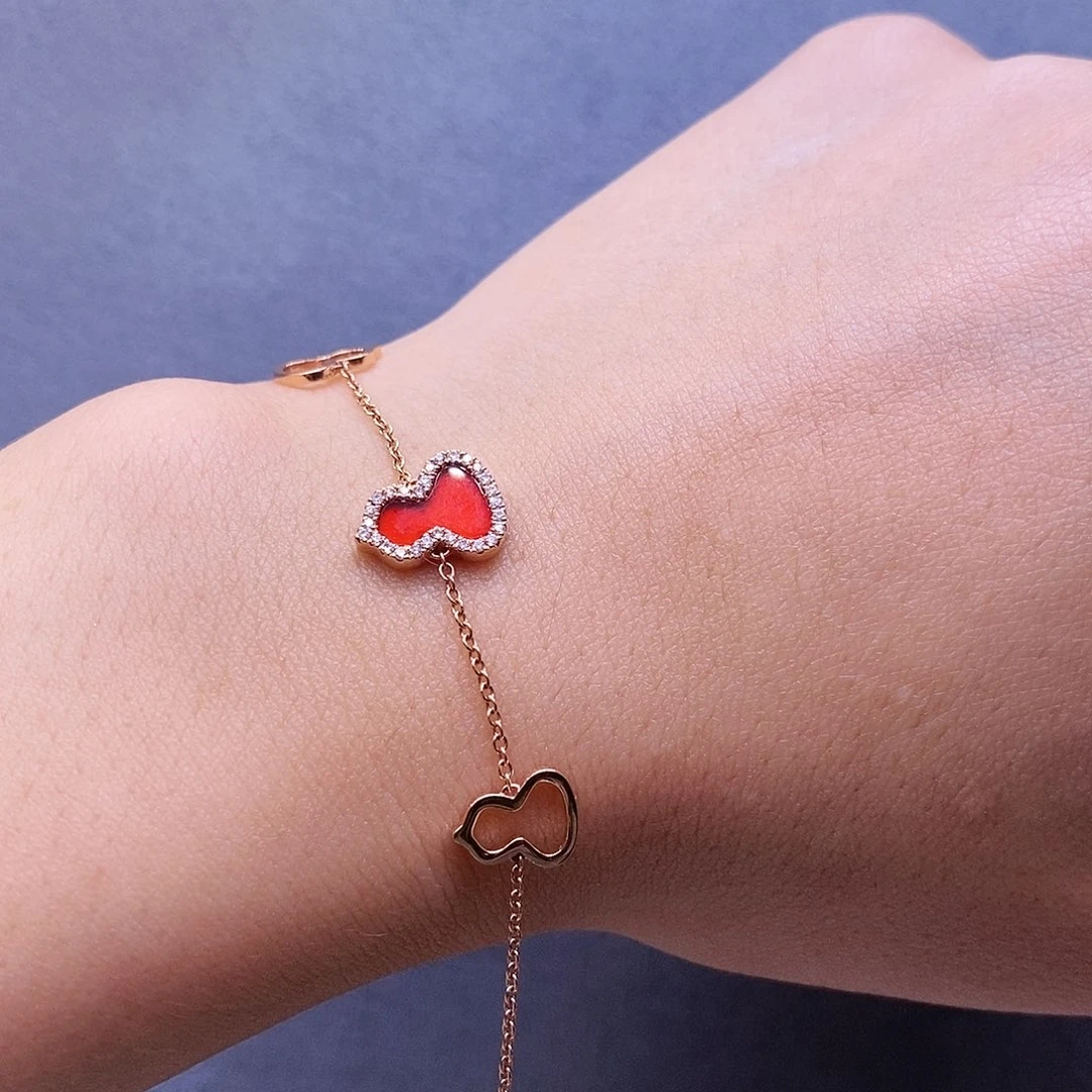 钻石手链18K金镶嵌红玛瑙葫芦手链k玫