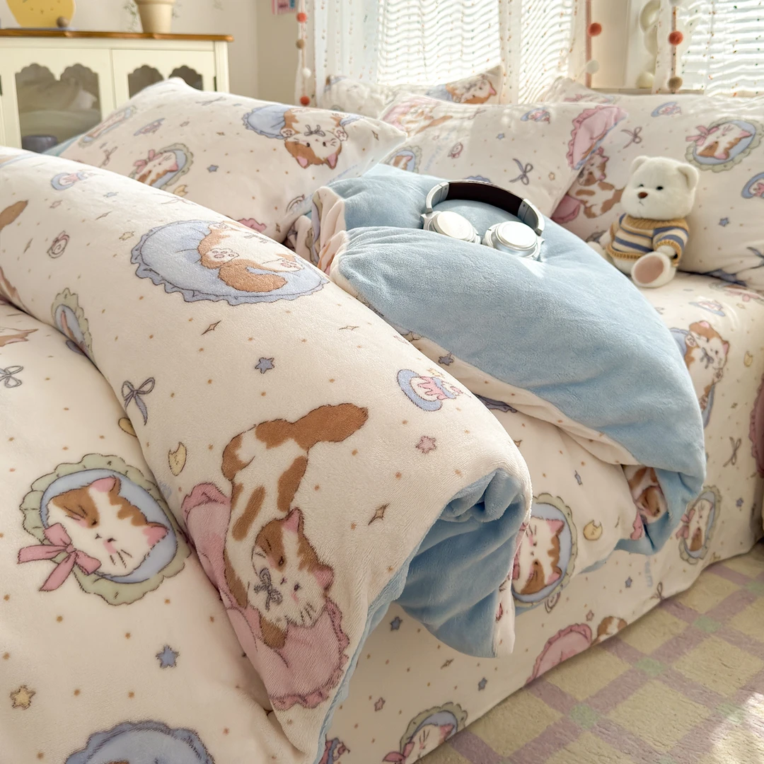 高克重四件套冬季牛奶绒保暖被套床单加厚珊瑚绒被罩宿舍三件套