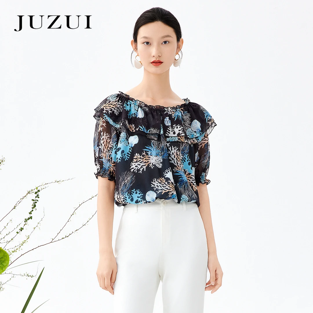 JZ玖姿商场同款贝壳印花雪纺衫女装夏季小衫薄JWCX80332