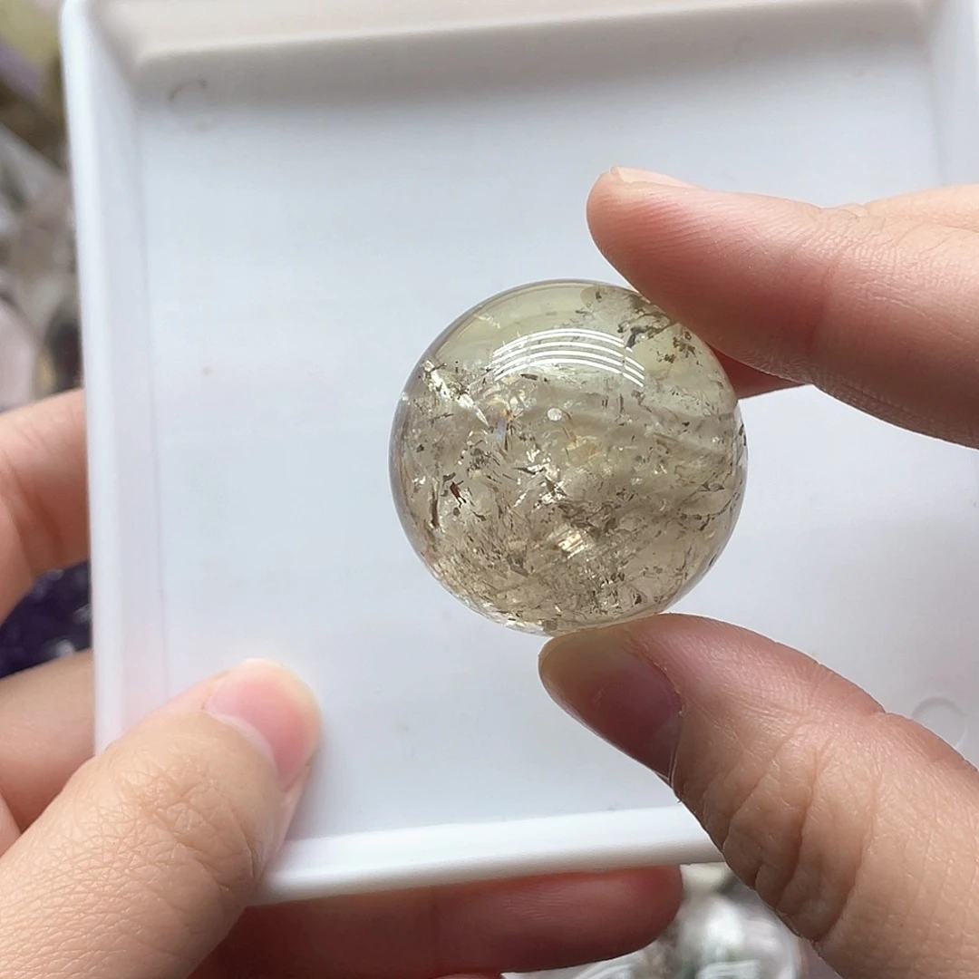 未镶嵌水晶珠宝半成品26茶黄晶球3.2-3.3cm