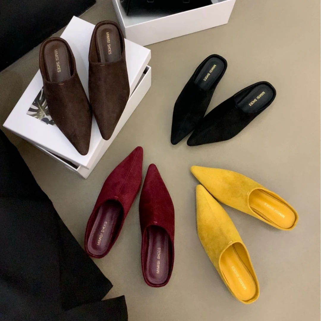 百搭百搭3~包头半拖鞋女鞋子外穿2025年新款低跟法式复古尖头懒人