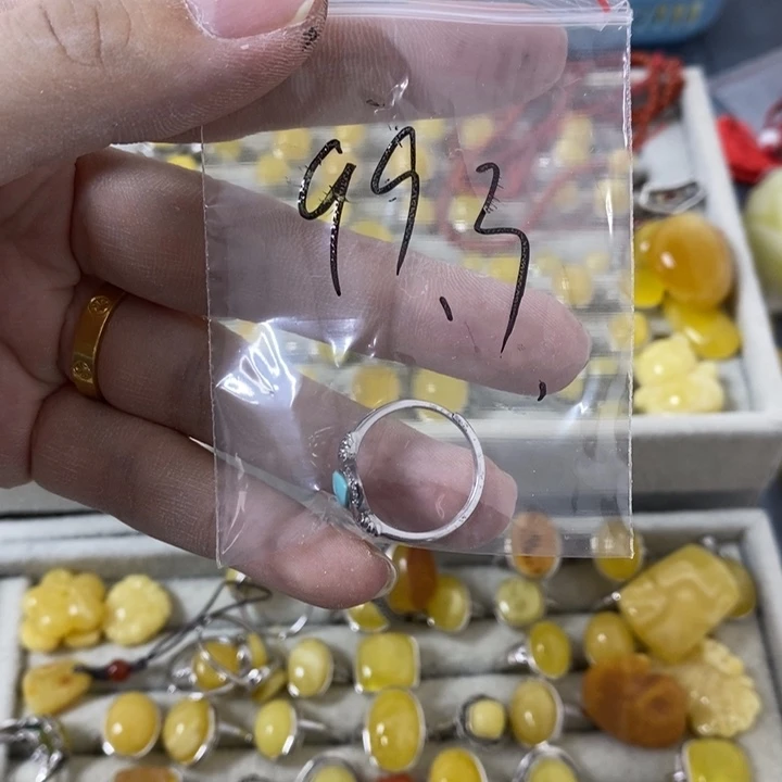 蜜蜡裸石银S925镶嵌戒指
