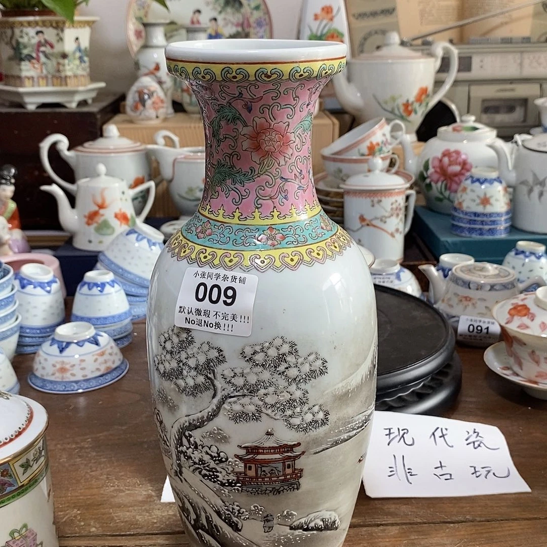 摆件四景款手绘雪景花瓶30公分