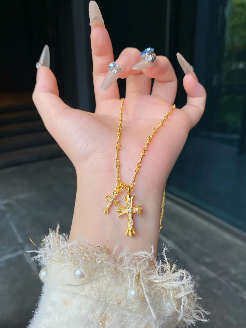 【水贝黄金】足金999满钻双十字架轻奢欧美风吊坠（不含链）