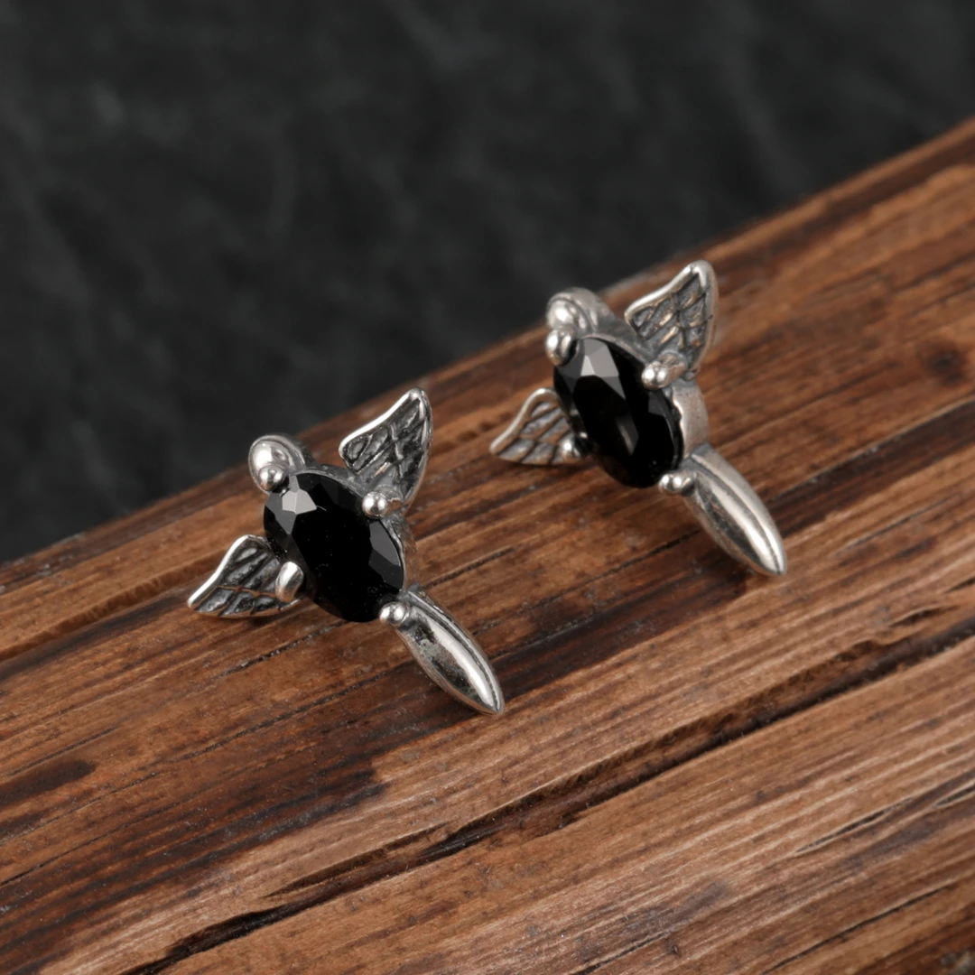 925银耳饰 天使之翼耳钉男女款冷淡风个性潮流简约高级感银针耳环