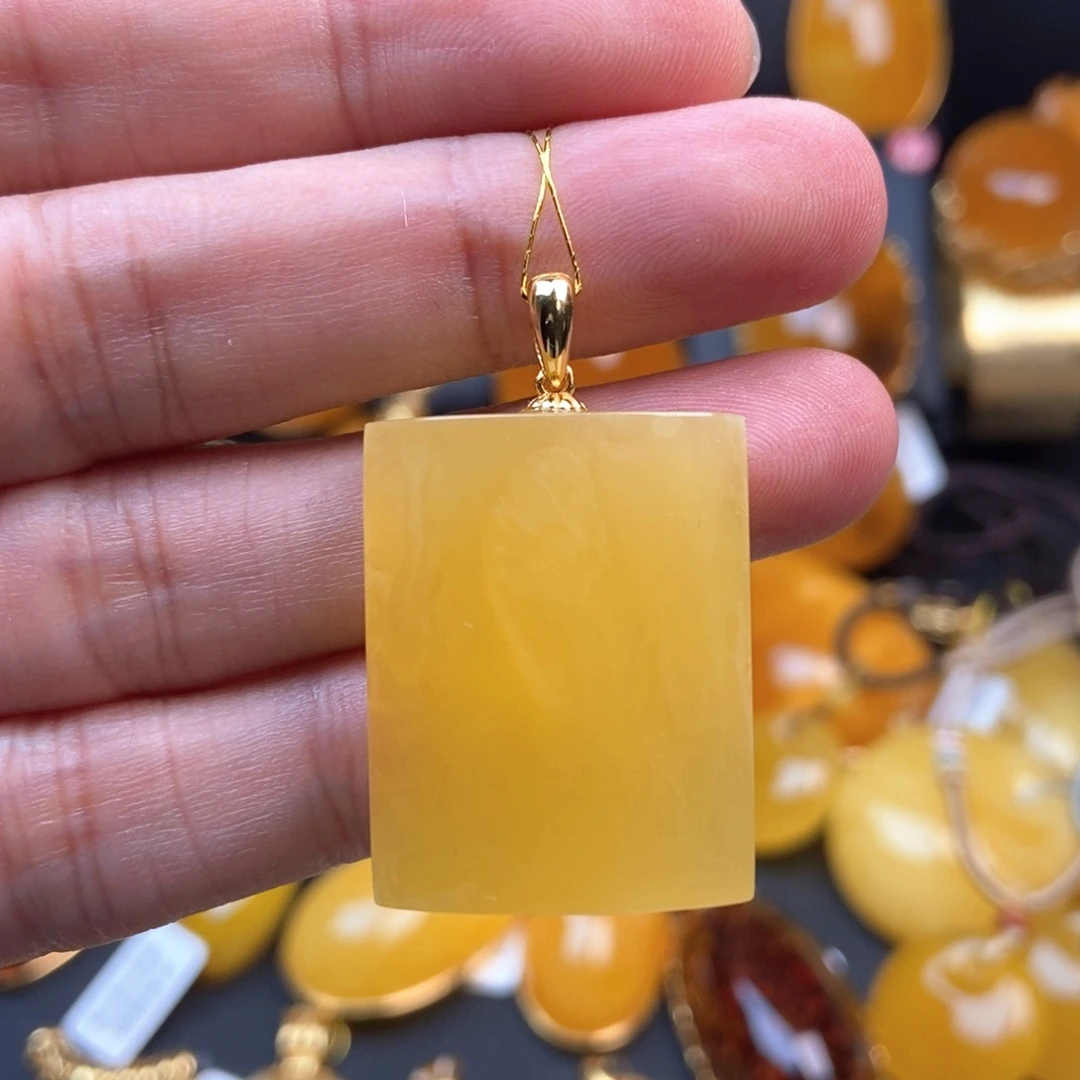 琥珀颈饰银S925镀金镶嵌