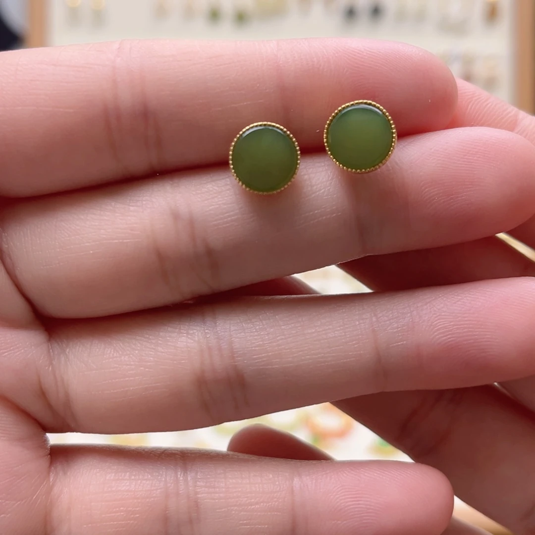 和田玉银S925镶嵌耳饰