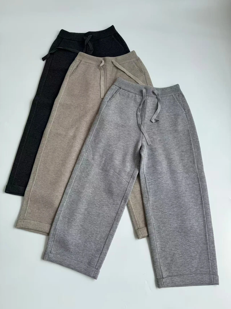 秋冬新款 软糯舒适松紧腰茧形加厚加绒九分羊毛休闲裤女