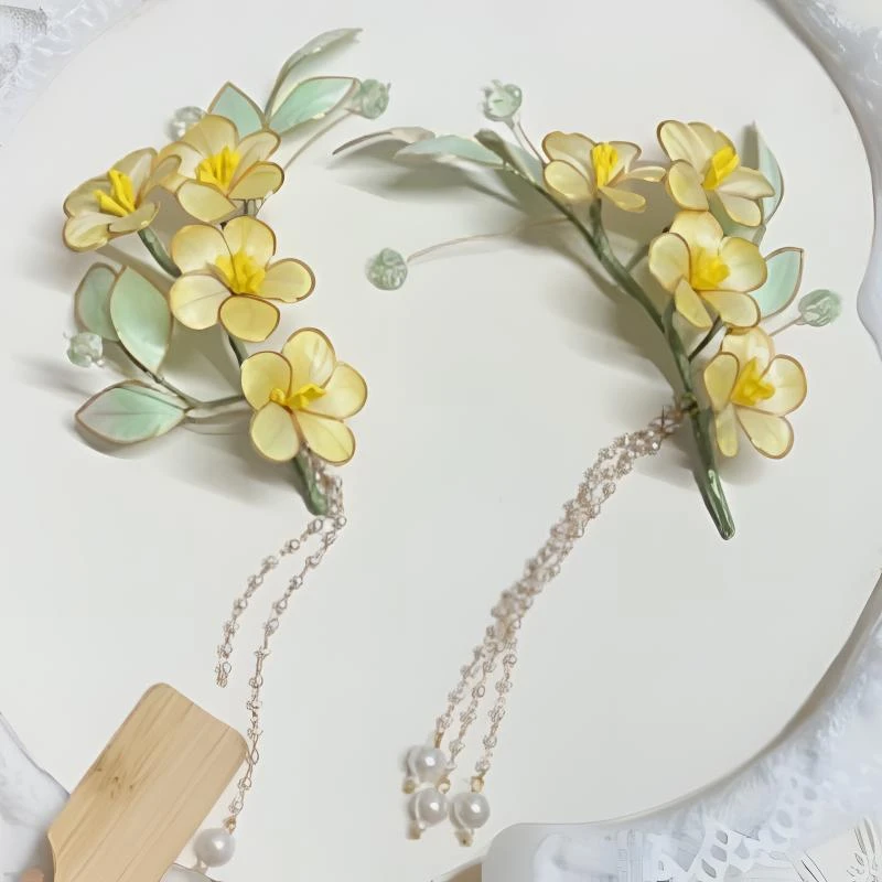 慕绒家 非遗绒花古风发簪一对 手工制作默认微瑕