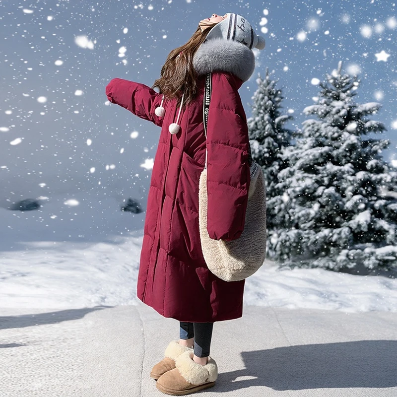 安可拉红羽绒服女冬季2025年新款中戏宽松长款过膝90白鸭绒大被子