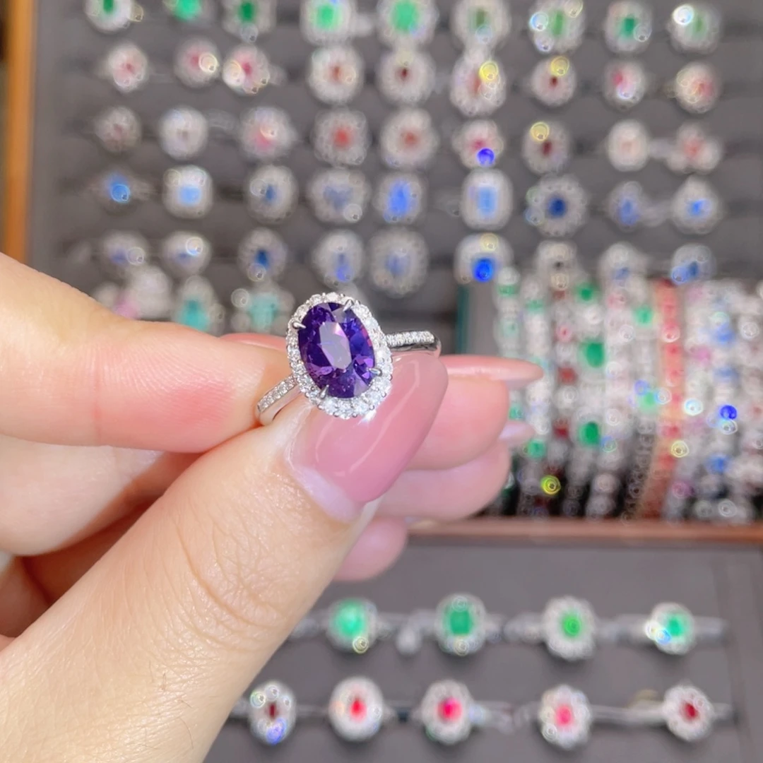 彩色蓝宝石戒指18K金镶嵌无烧紫蓝宝2.49