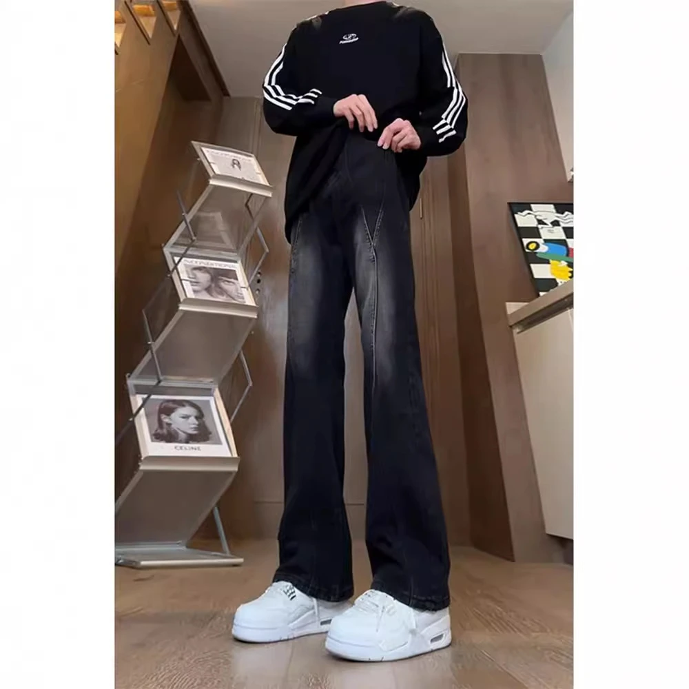 黑灰色渐变牛仔裤男美式高街vibe裤子提档版型直筒工装修身微喇裤