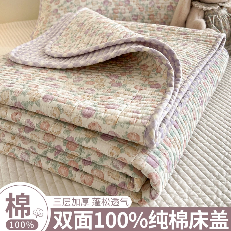 新款双面全棉床盖三件套纯棉榻榻米夹棉防滑床单四季通用炕盖单件