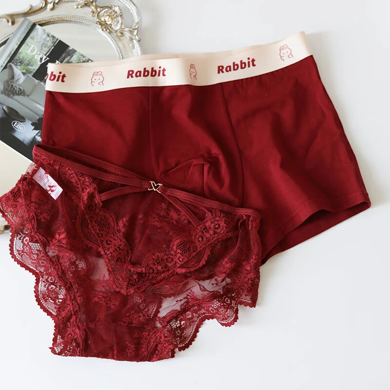 喜运腰精~情侣内裤红色性感蕾丝低腰女款女士夏季本命年内衣镂空