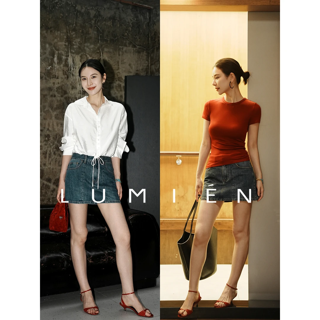 【LUMIEN】“潮汐”蓝色牛仔短裙LX5EQQ27