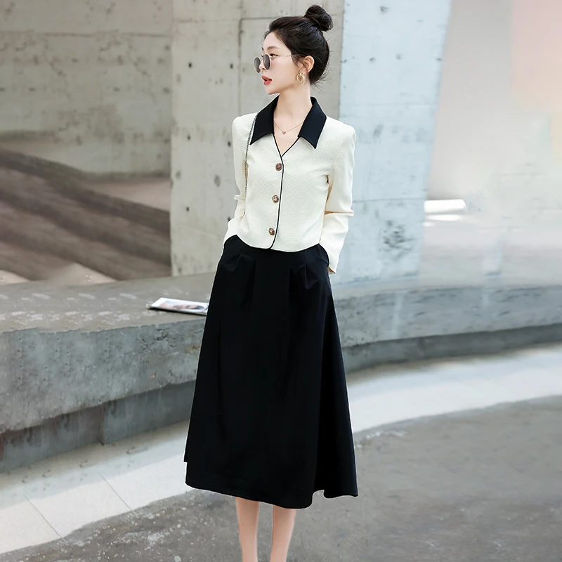 高级感时尚职业连衣裙套装女2025春秋新款气质小香风半身裙两件套