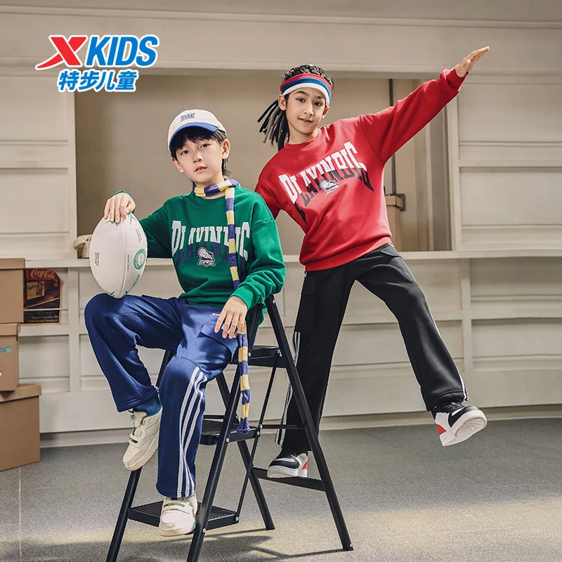 特步儿童2024年秋冬季加绒时尚休闲百搭圆领套头卫衣676426209037