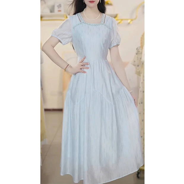 L5405女夏季2025新款韩版减龄A字裙泡泡袖显瘦甜美气质连衣裙潮流