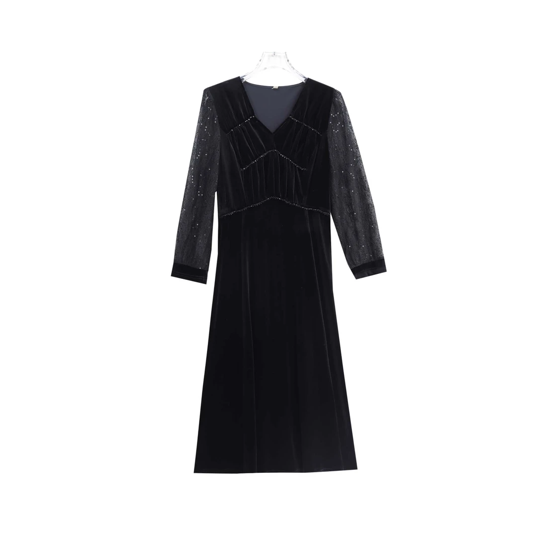 高级感轻奢优雅高端设计感镂空烫钻连衣裙S3065