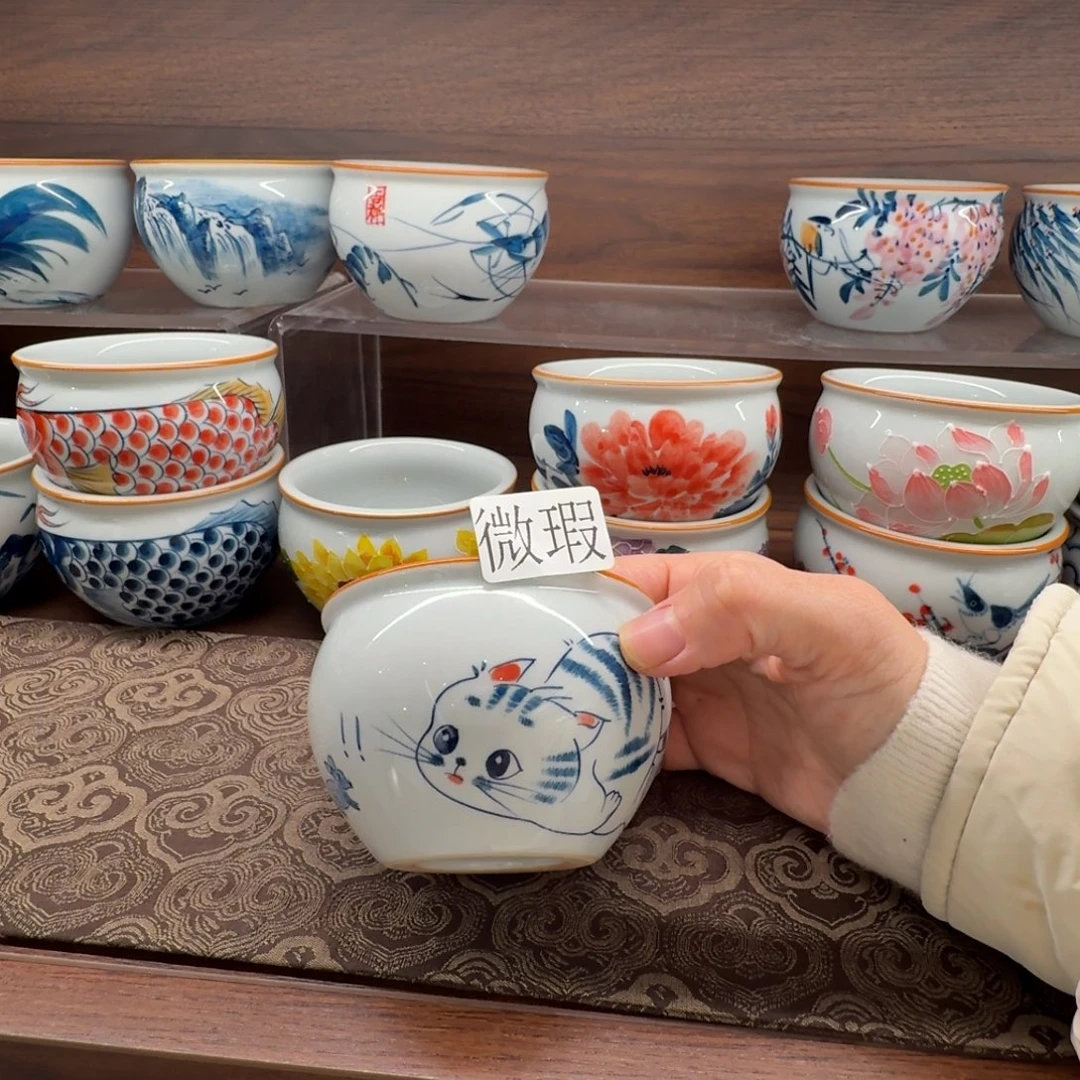 釉下手绘茶具微瑕