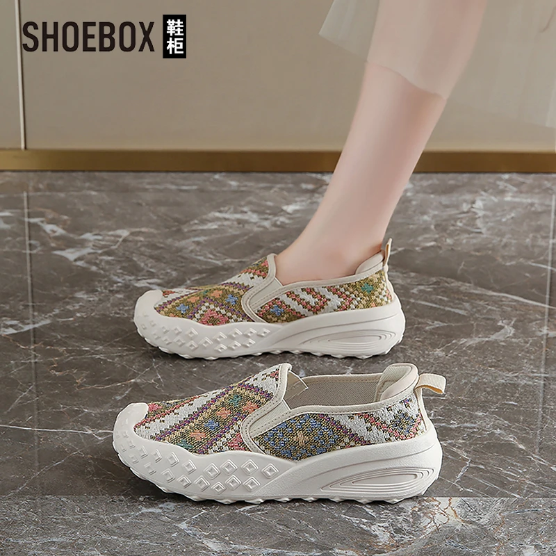 SHOEBOX鞋柜老北京布鞋女夏季透气渔夫鞋2025新款一脚蹬妈妈鞋