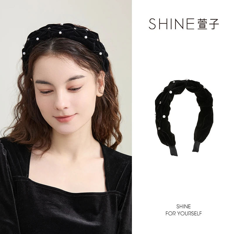 萱子发箍SHINE气质高颅顶网红都市黑色法式复古发卡时尚百搭