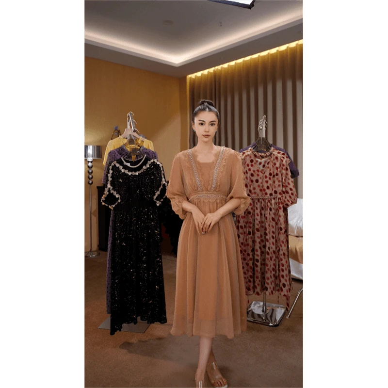 爱丽丝G0088 优雅连衣裙女2025年夏季新款时尚洋气减龄显瘦遮肉