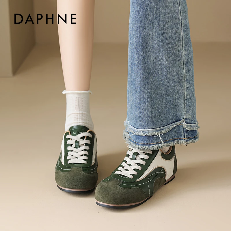 达芙妮绿色德训鞋女2025新款秋冬复古百搭休闲运动阿鞋子甘板鞋爆