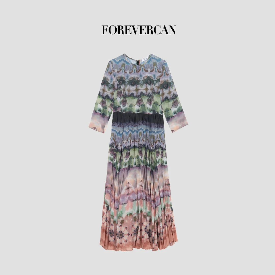FOREVERCAN碎花拼色时尚连衣裙 CANSD9733