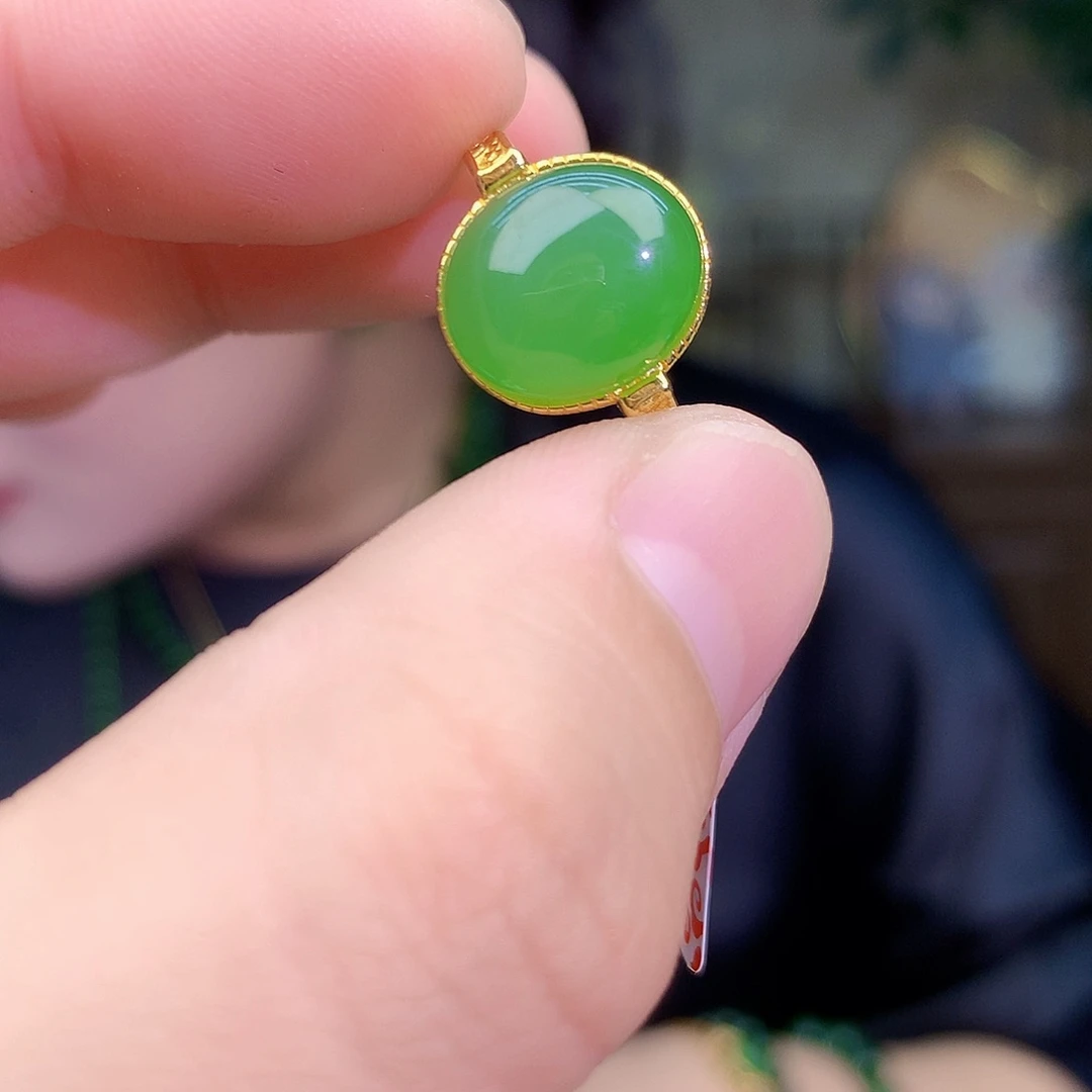 吊坠(不含链)银S925镶嵌和田玉（碧玉）戒指