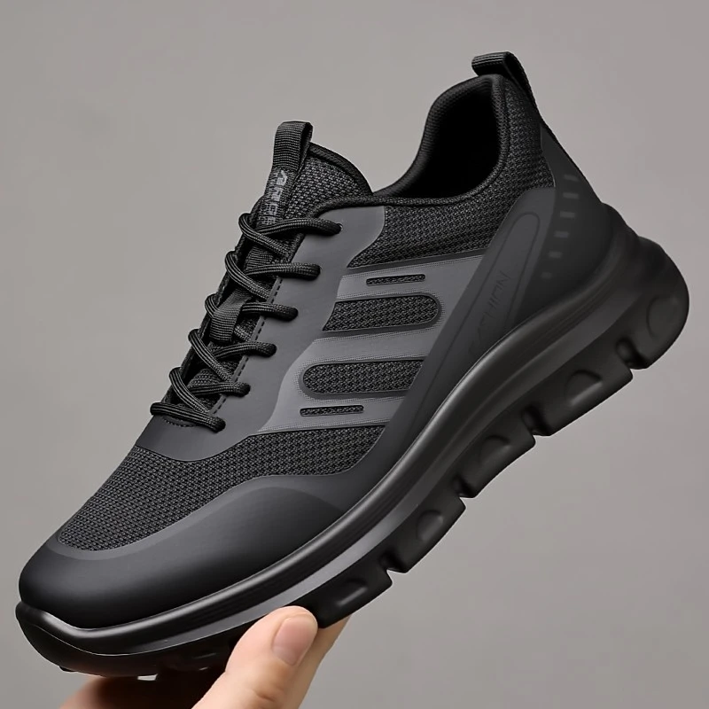 男鞋新款网面运动休闲陡步舒适登山旅游黑色鞋子男士春秋款健步鞋