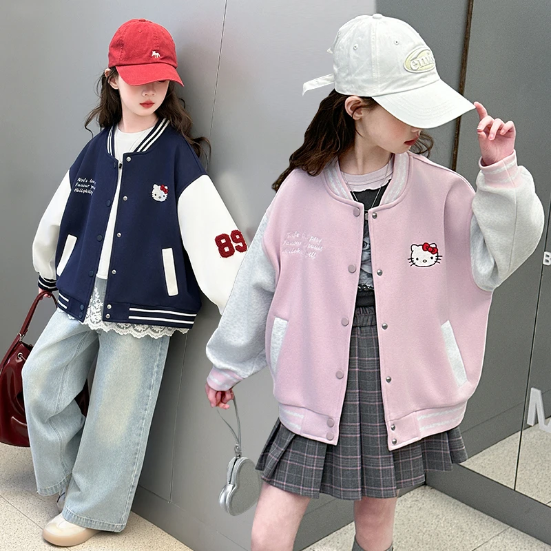 女童春装外套2025新款洋气运动儿童装夹克春季款女大童时髦棒球服