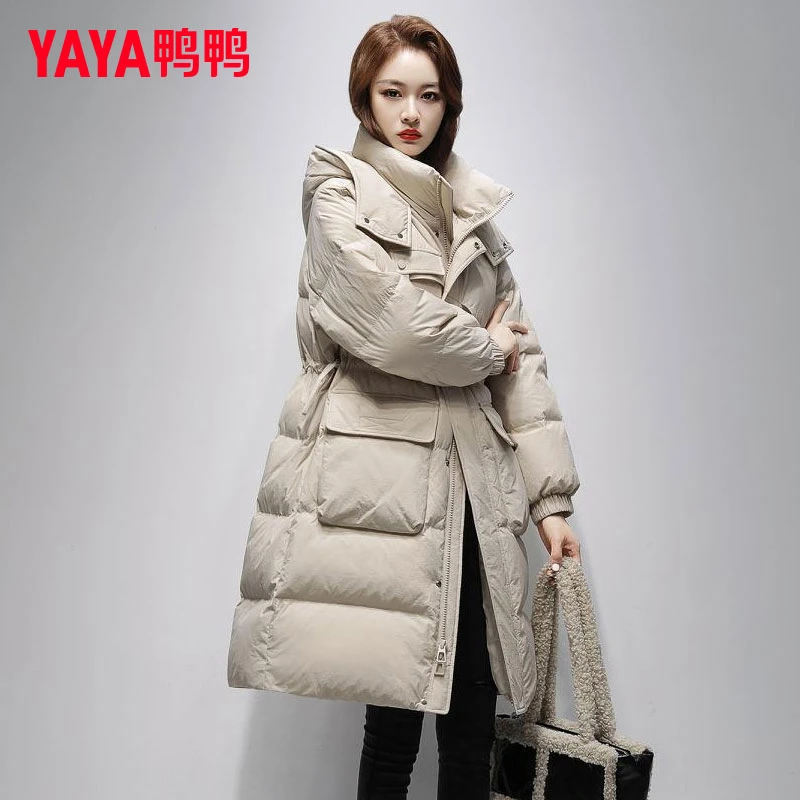 YAYA/鸭鸭羽绒服女2025年新款时尚长款加厚保暖百搭过膝冬季外套