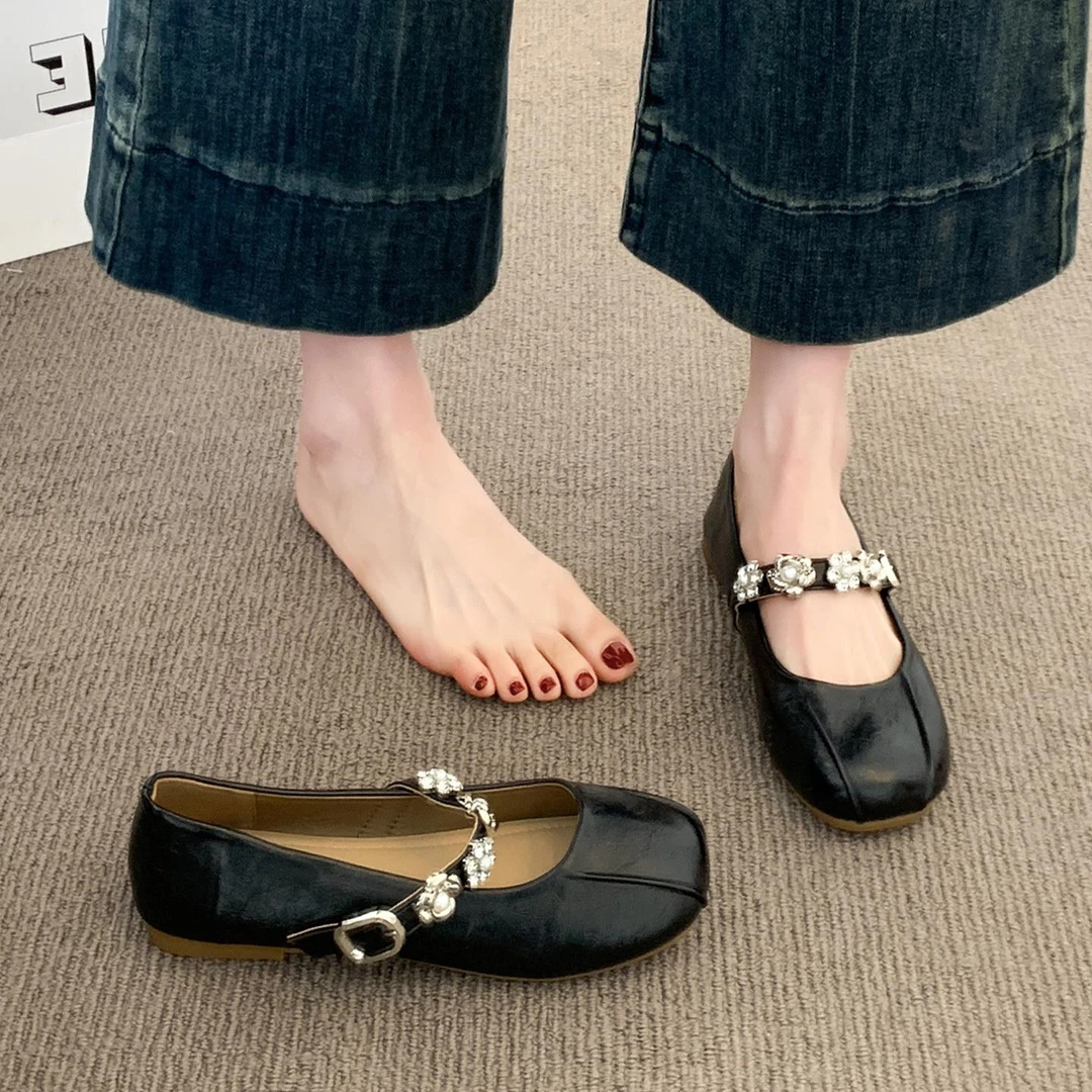 配裙子单鞋女2025新款夏季女款鞋子法式百搭孕妇平底软底玛丽珍鞋