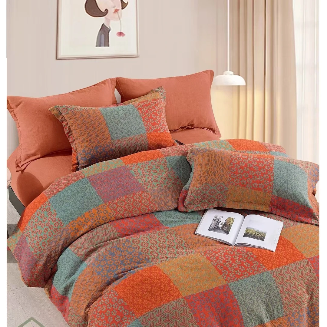 【双人被套2.3*2米】万福-橘色纯棉双层纱亲肤透气柔软