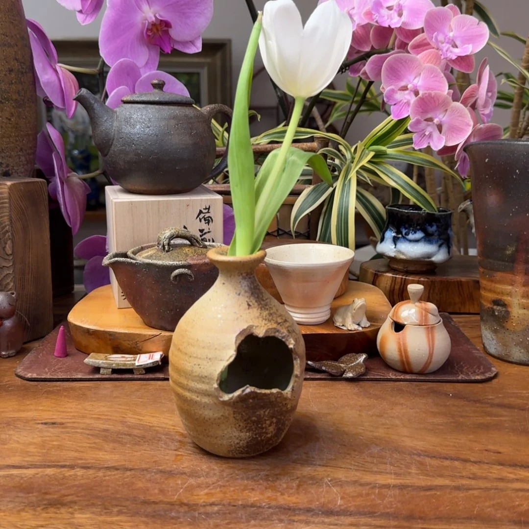 松岛健治备前烧精工花入福利一口价