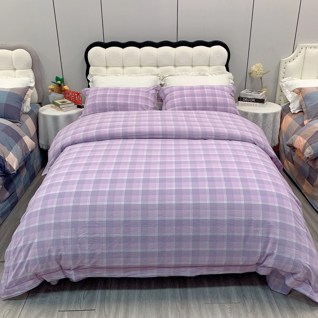 雪京  现货 新品 色织全棉纯棉水洗棉宽边工艺款床上用品四件套