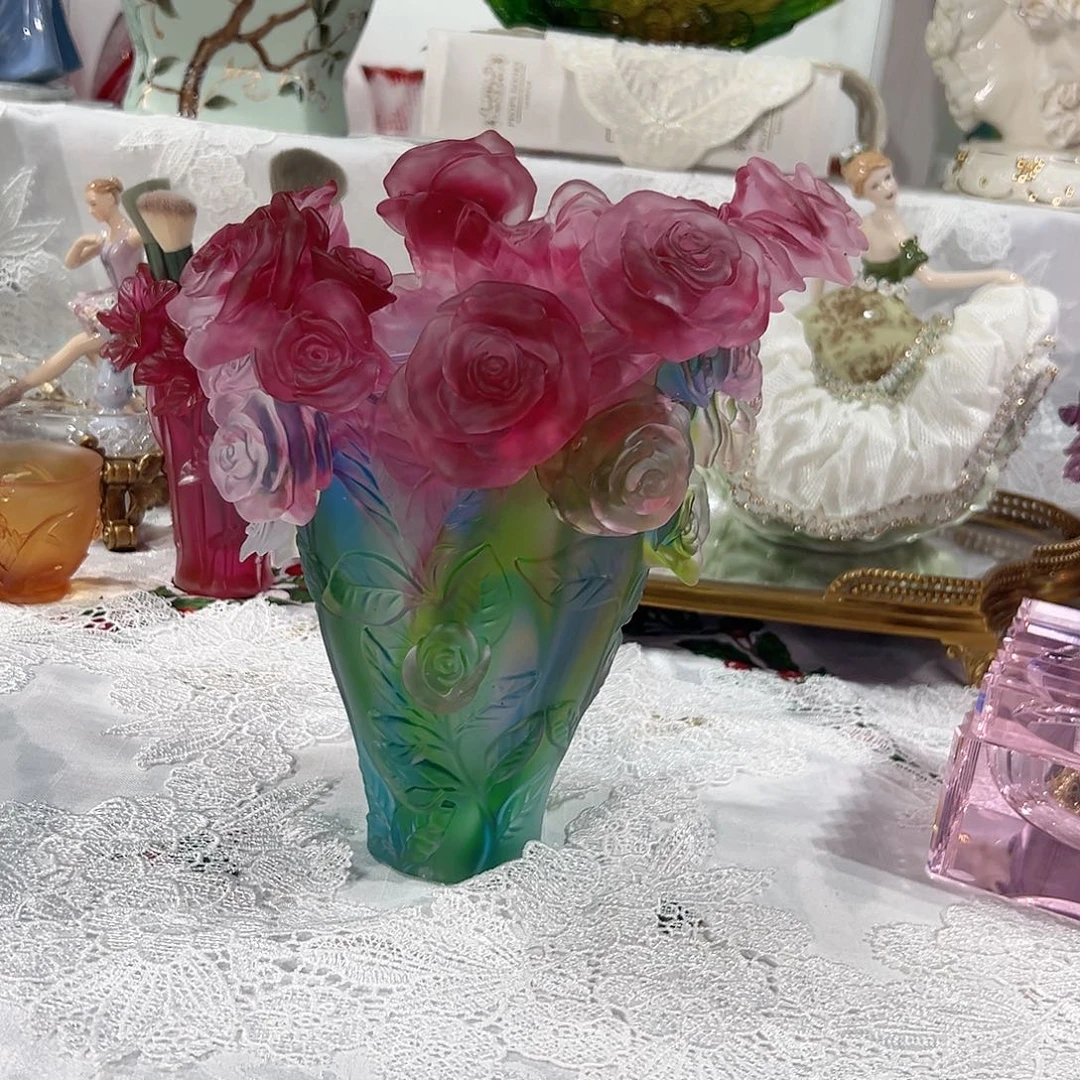 陶瓷七彩色脱蜡水晶玫瑰花瓶