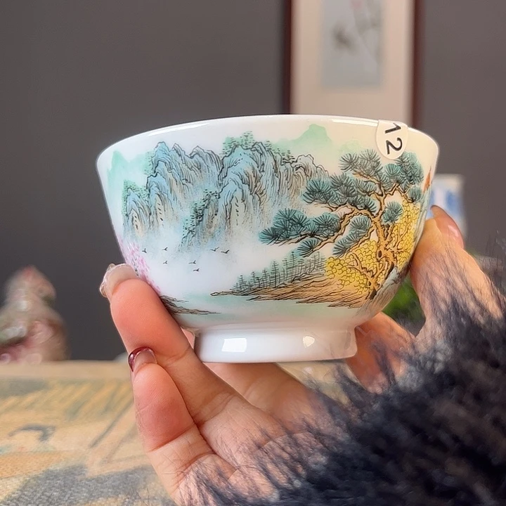 摆件景德镇柴烧茶杯多人