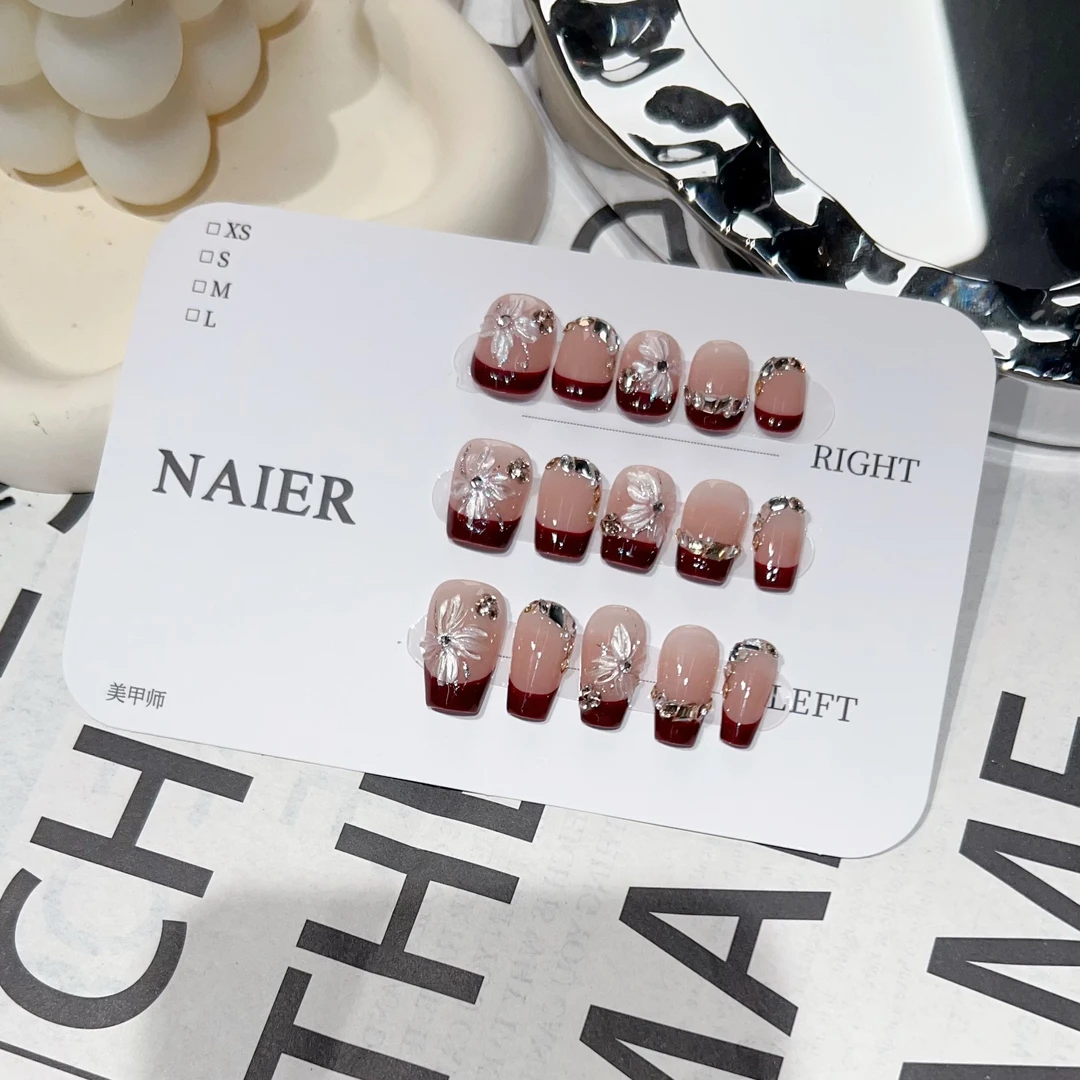 冰花红法式-茉莉Molly轻奢手工穿戴甲