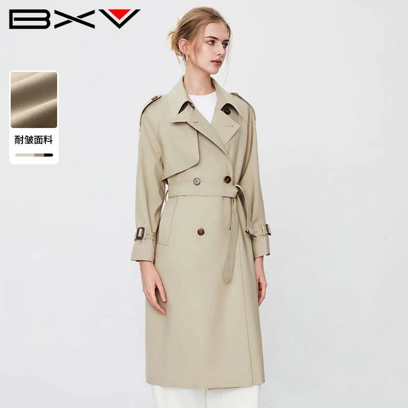 BXV系带风衣女中长款2025秋季新款双排扣长过膝大衣英伦风外套潮