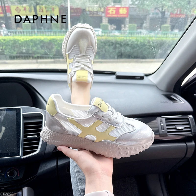 达芙妮透气网面鞋女2025夏季新款百搭时尚拼色德训鞋厚底运动鞋