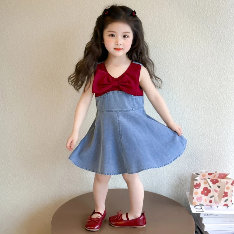 女童牛仔背心裙2025新款儿童夏装韩版洋气女宝宝夏季蝴蝶结连衣裙