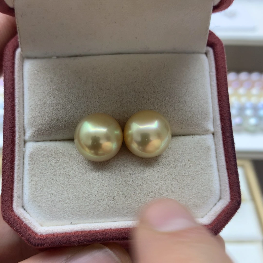 海水珍珠耳饰18K金镶嵌10-11南洋金珠耳钉