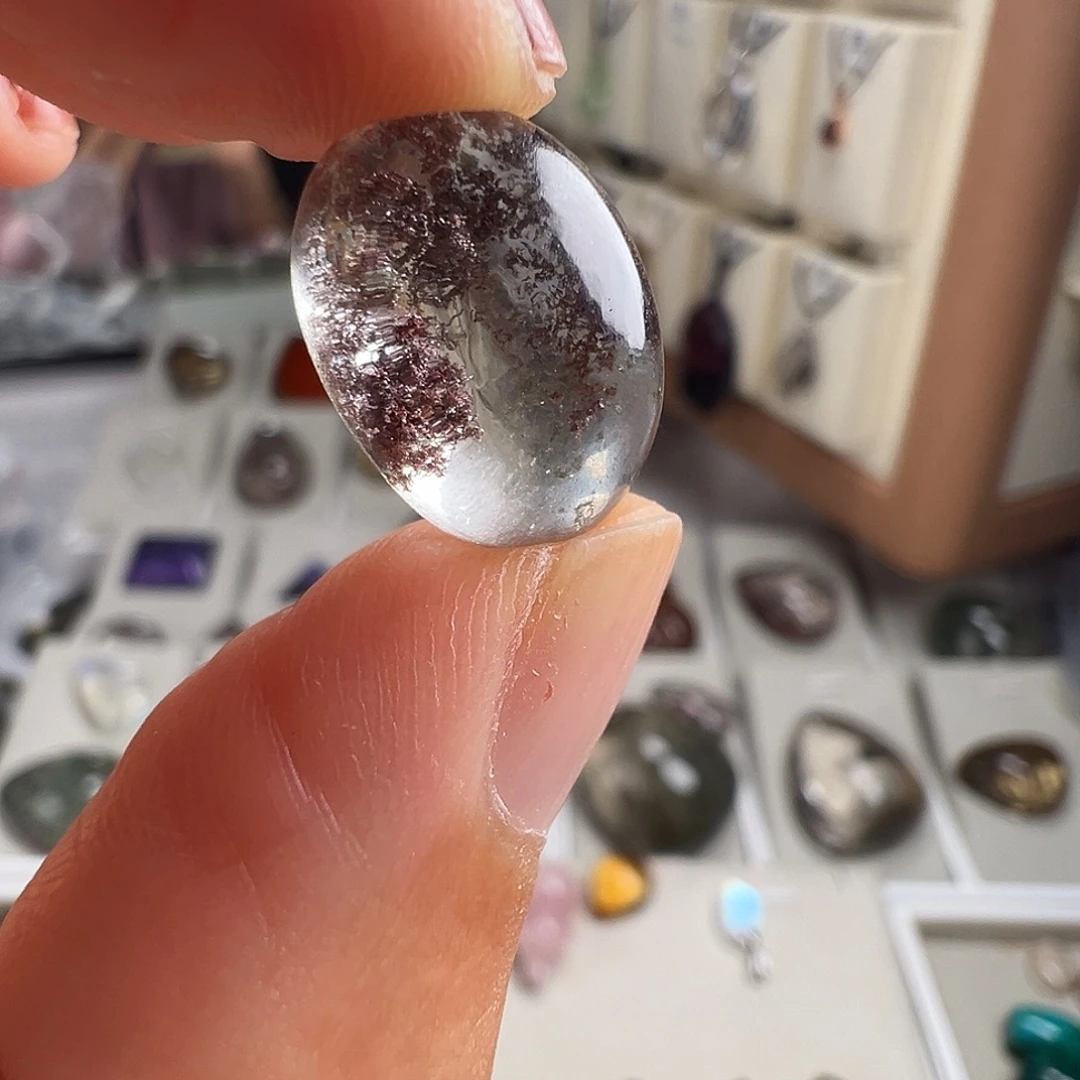 水晶颈饰银S925镶嵌天然幽灵水晶戒面