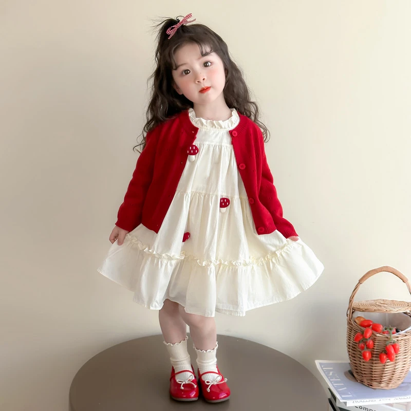 女童连衣裙套装春秋2025新款儿童春季洋气时髦宝宝春装开衫两件套