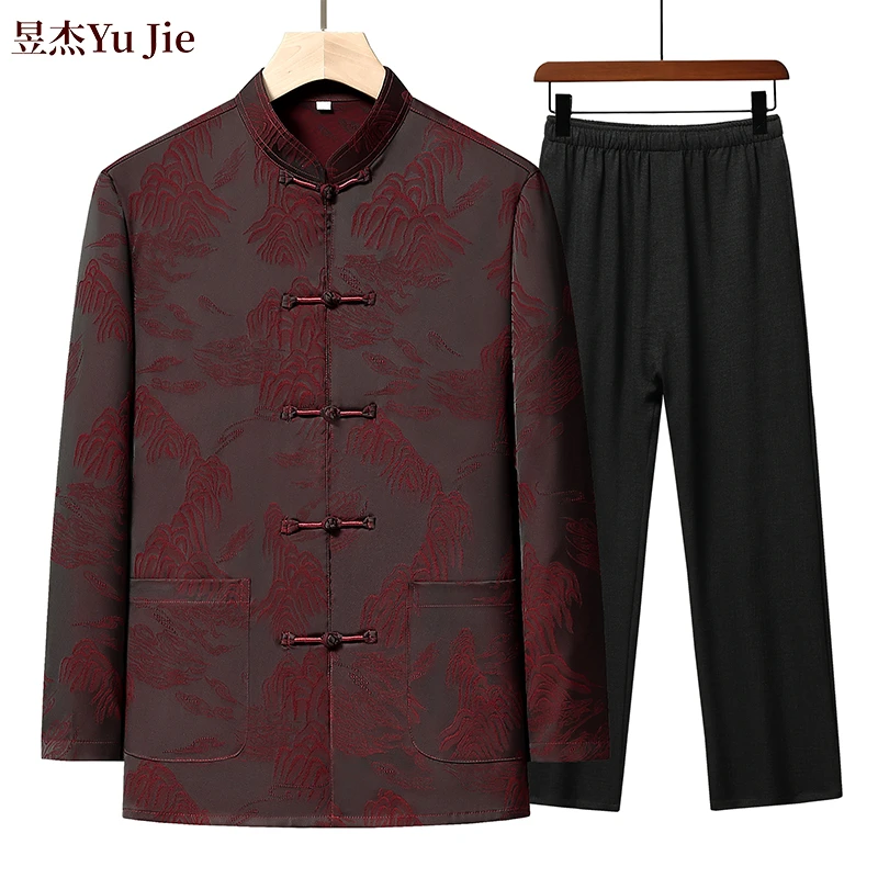 中老年老年人爸爸套装男春夏季长袖唐装夏季爷爷装中国风薄款夏装